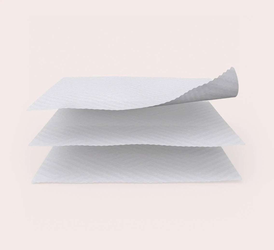 Three sheets of reel toilet paper